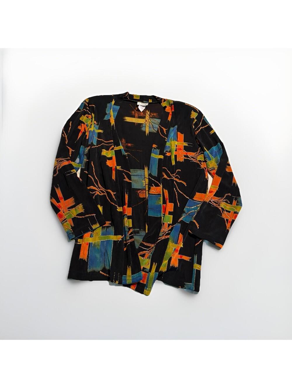 Vtg Jostar Women's Small Open Front Cardigan Abstract Colorful Shoulder Pads